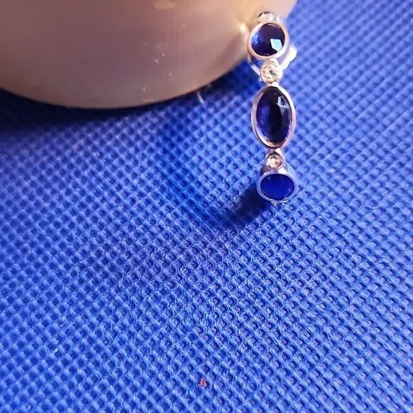 Elegant Silver With Faux Blue Rhinestone Earrings - Picture 4 of 4